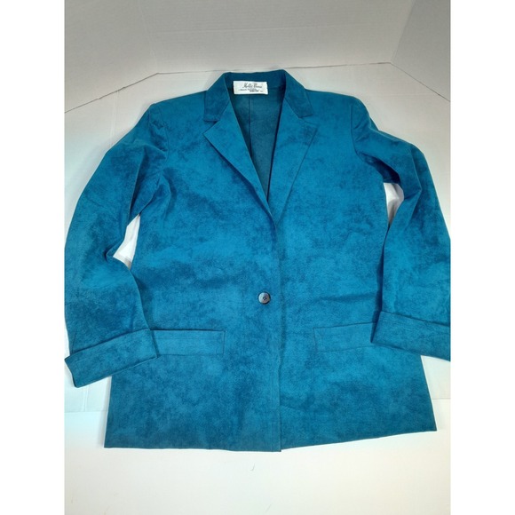 Mollie Parnis Jackets & Blazers - Vtg 70s  Mollie Parnis  Suede One Button Blazer W Belt Blue 18.5 X 26.5 USA Made